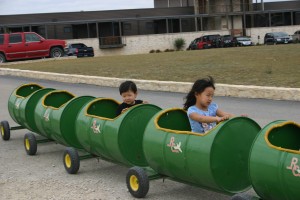 Claire and Gavin enjoy a barrel ride